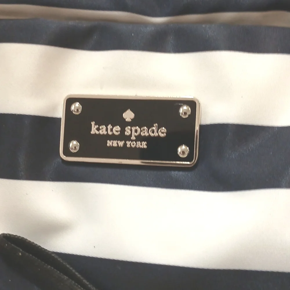 Kate Spade New York Black and White Striped Nylon Tote Shoulder Bag,